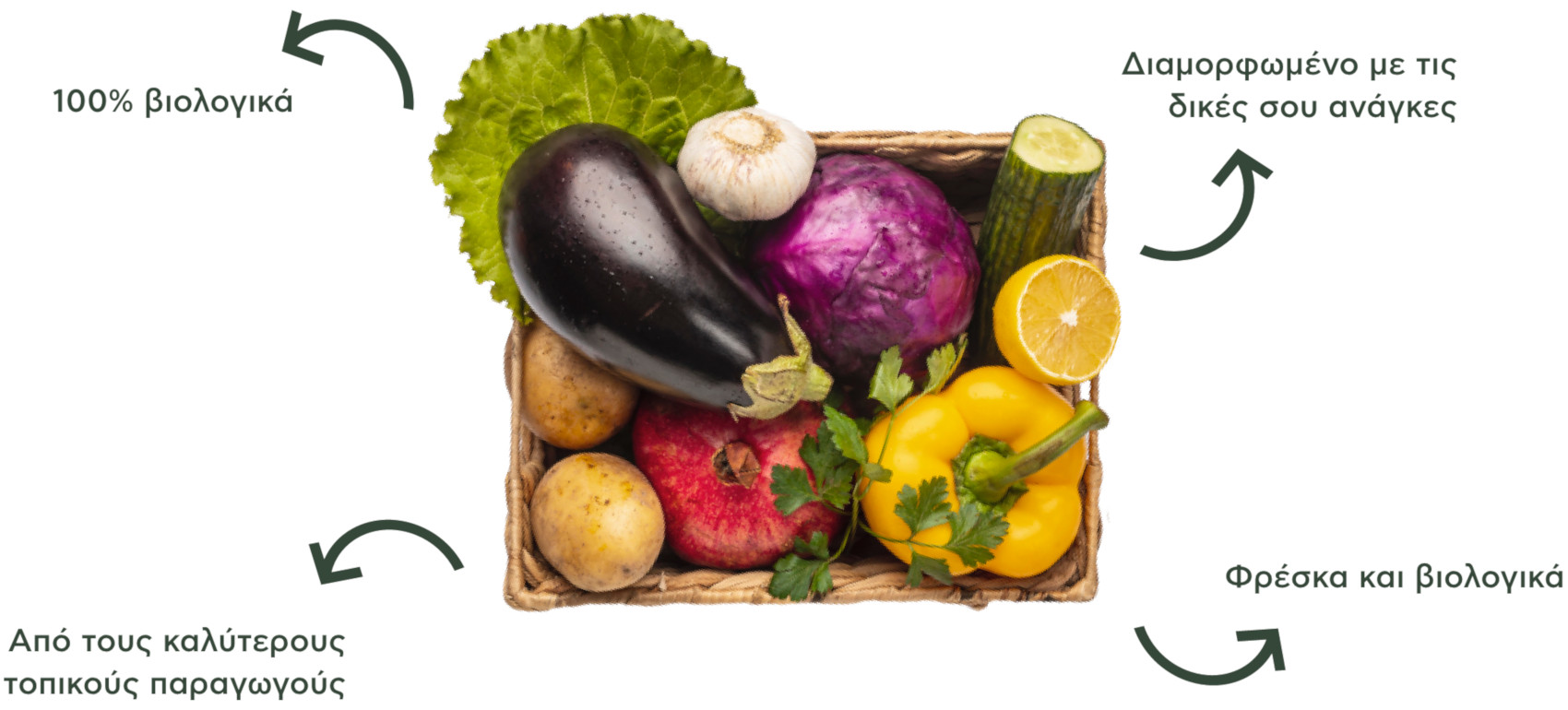 Βιολογικά φρούτα και λαχανικά σε καλάθι